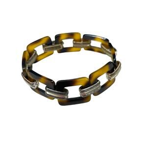 Vintage Acrylic Silvertone Link 7.75 Inch Bracelet Foldover Clasp